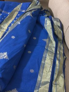 Royal Blue Saree with Silver Border