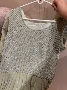 Elegant Sage Green Embellished Long Dress