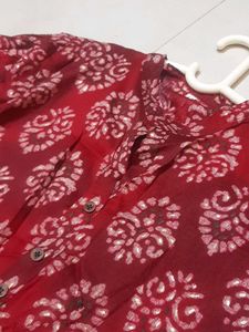 Red Print Button-Down Top