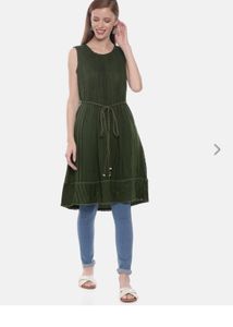 Neerus Green Stripped A-Line Kurta Size XL