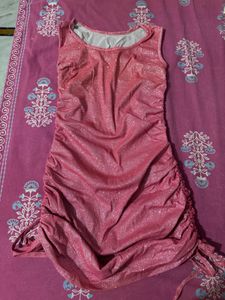 Sparkly Pink Ruched Mini Dress