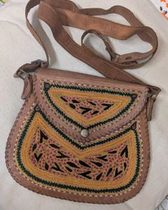 100% Genuine Camel Leather Boho Style Sling Bag