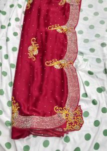 Stunning Red Embroidered Silk Saree