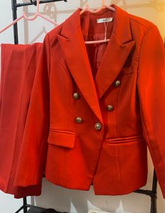 Chic Double-Breasted Red Blazer
