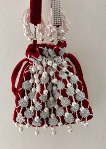 Elegant Maroon Beaded Potli Bag