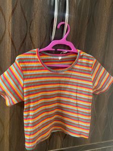 Colorful Striped Cropped T-Shirt