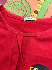 Red T-Shirt with Penguin Pocket Print