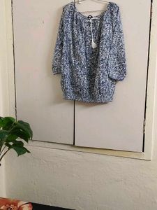 Blue Floral Print Tunic Top