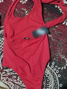 Red Halter Neck bodysuit style with Rose Detail