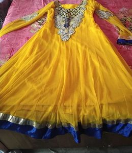 Bright Yellow Embroidered Anarkali Suit .With Dupa