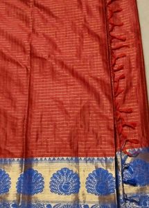 Elegant Red Silk Saree with Blue Border