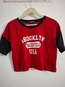 Red Brooklyn Cropped T-Shirt