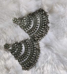 Ethnic Oxidized Silver Jhumka Earrings