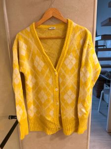 Vibrant Yellow Argyle Cardigan