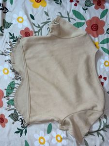 Beige Embellished Crop Top
