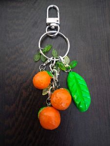 Cute Orange &amp; Leaf Charm Keychain