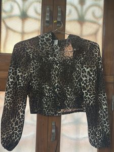 Leopard Print Smocked Crop Top