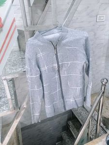 Men's Grey Zip-Up Knit Sweater