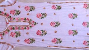Gul-e-Jahaan White &amp; Beige Pink Chikankari Kurta