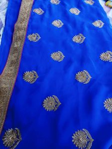 Elegant Blue Embroidered Saree