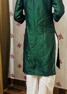 Elegant Emerald Green Kurta with white palazzo