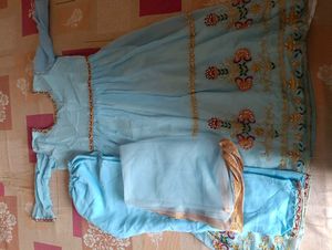 Sky Blue Embroidered Anarkali Suit Set