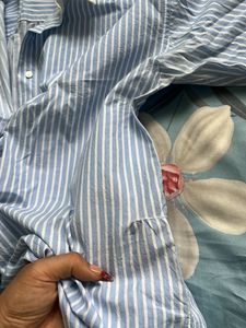 Summery Blue &amp; White Striped Button-Up Shirt