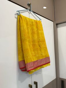 Vibrant Yellow and pink saree set