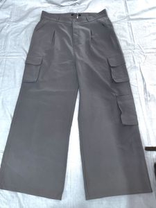 Stylish Grey Cargo Wide-Leg Pants