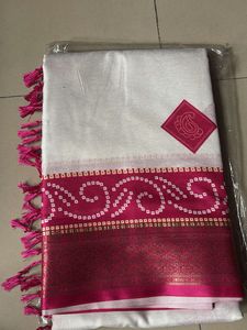 Elegant White & Pink Saree