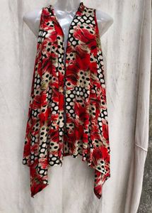 I. Stylish Sleeveless Red Floral Print Vest