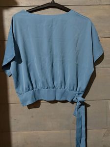 Blue Tie-Waist Top