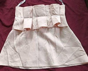 Chic Pink Ruffle Strapless Top