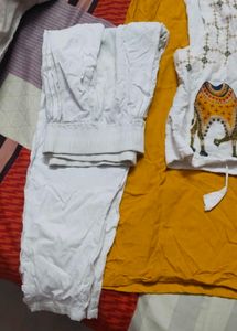 Yellow Kurta Set with Camel Print Jacket