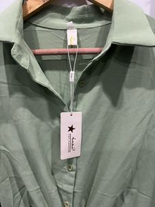 Sage Green Tie-Front Shirt Dress