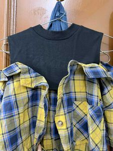 Yellow &amp; Blue Plaid Cold Shoulder Top