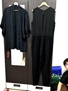 Chic Black Jumpsuit with Matching Kimono