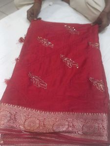 Beautiful Red Embroidered Saree