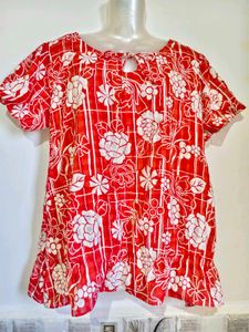 Chic Red Floral Print Top