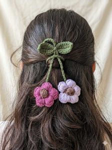 Crocheted Hair Accessory with Pom Poms