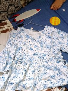Blue Floral Print Peplum Top