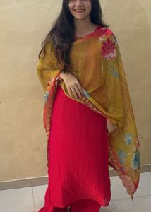 Vibrant Pink Kurta Set with Yellow Dupatta