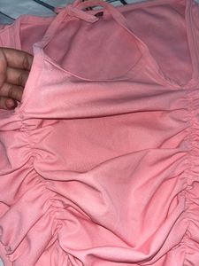 Pink Ruched Halter Neck Top