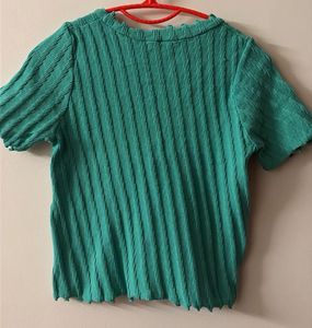 Green Button-Up Knit Top