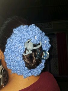 Chic Blue Crochet Hair Scrunchie Bun Holder