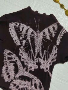 Dark Purple brown Butterfly Print fitted top
