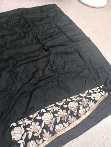 Elegant Black with Floral Embroidery Fabric