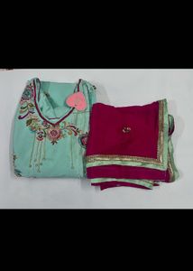 Teal Kurta Set with pink dupatta