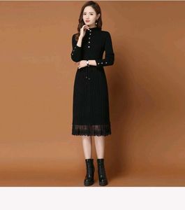 pure woollen Elegant Black Midi Dress