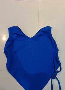 Blue V-Neck Tie-Up Tank Top